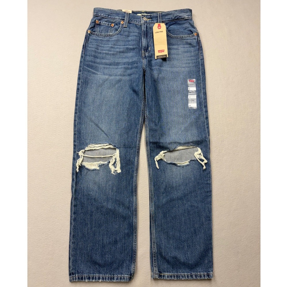 Levi's Low Pro Jeans Womens 29 Blue Straight Leg Mid Rise Distressed A0964-0006